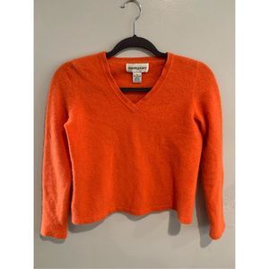 Womens Cropped Cashmere Sweater-Bloomingdale’s-Medium Orange Boucle Soft L/S EUC